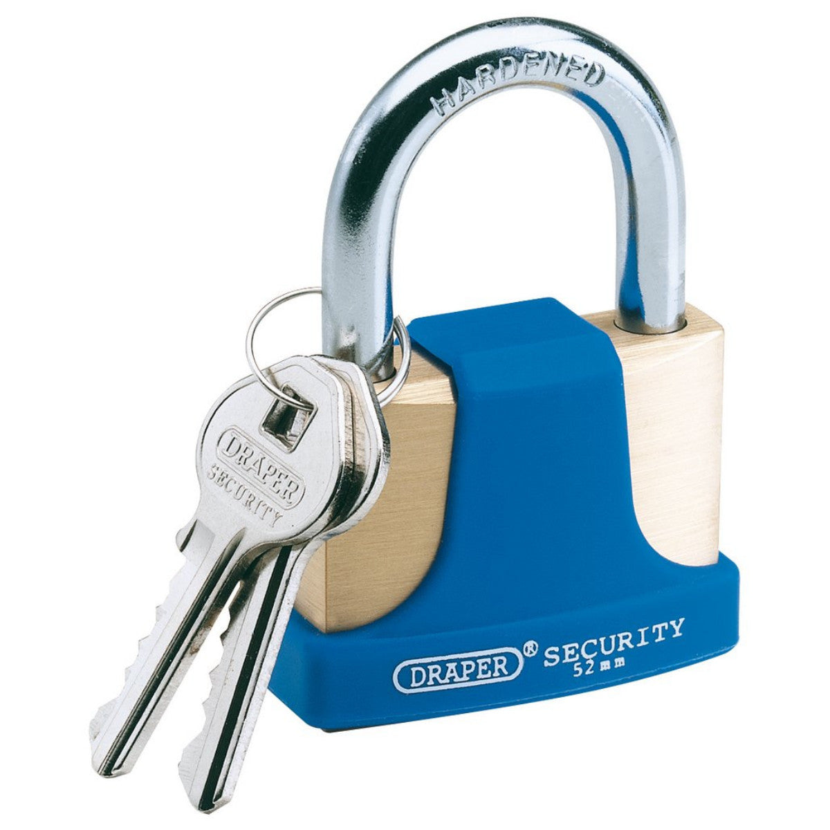 Draper Solid Brass Padlock and 2 Keys with Hardened Steel Shackle and Bumper, 52mm 64166