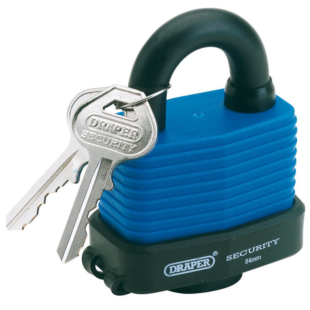 Draper Laminated Steel Padlock and 2 Keys with Hardened Steel Shackle and Bumper, 54mm 64178