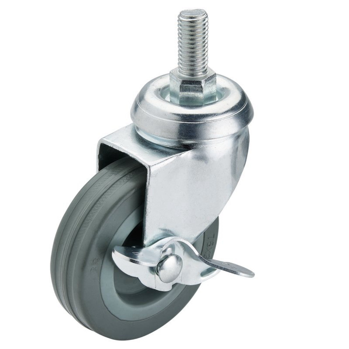 Draper Swivel Bolt Fixing Rubber Castor with Brake, 75mm Diameter, S.W.L. 70kg 65476