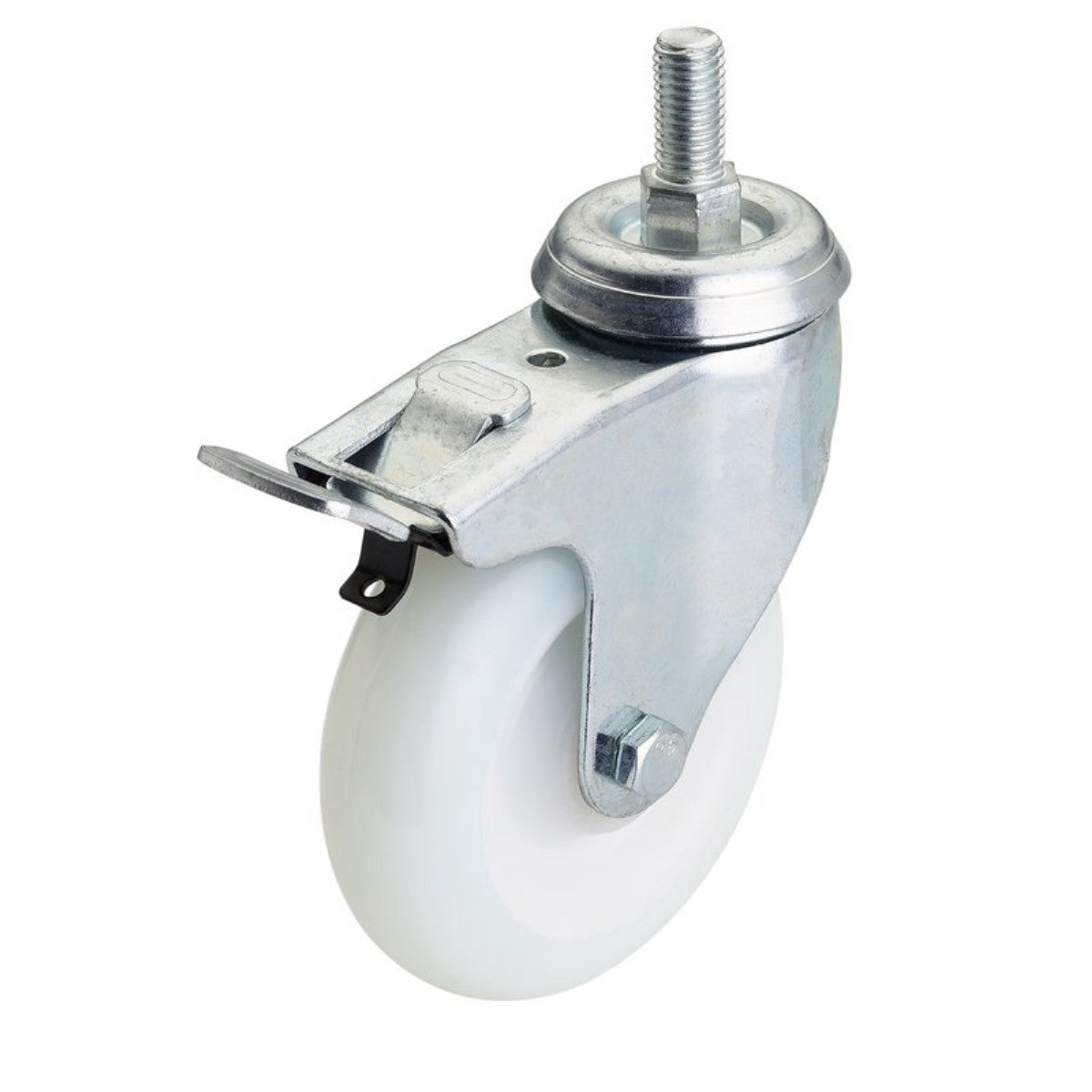 Draper Swivel Bolt Fixing Nylon Wheel with Brake, 100mm Diameter, S.W.L. 125kg 65506
