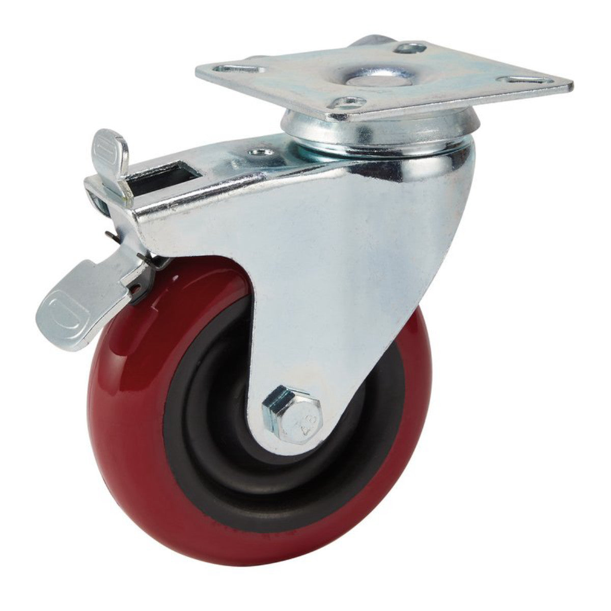 Draper Swivel Plate Fixing Polyurethane Wheel with Brake, 100mm Diameter, S.W.L. 125kg 65519