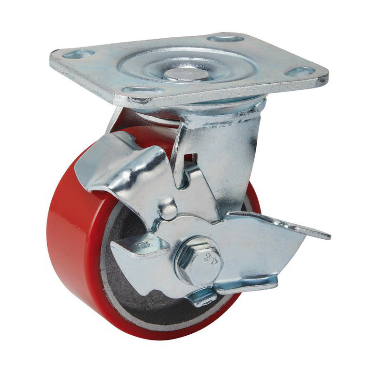 Draper Swivel Plate Fixing Heavy Duty Polyurethane Wheel with Brake, 100mm Diameter, S.W.L. 250kg 65524