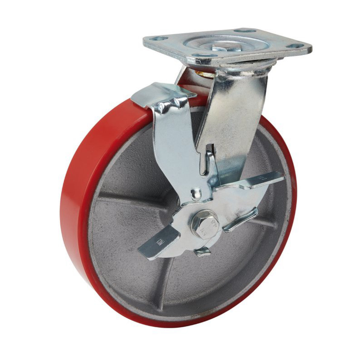 Draper Swivel Plate Fixing Heavy Duty Polyurethane Wheel with Brake, 200mm Diameter, S.W.L. 500kg 65533