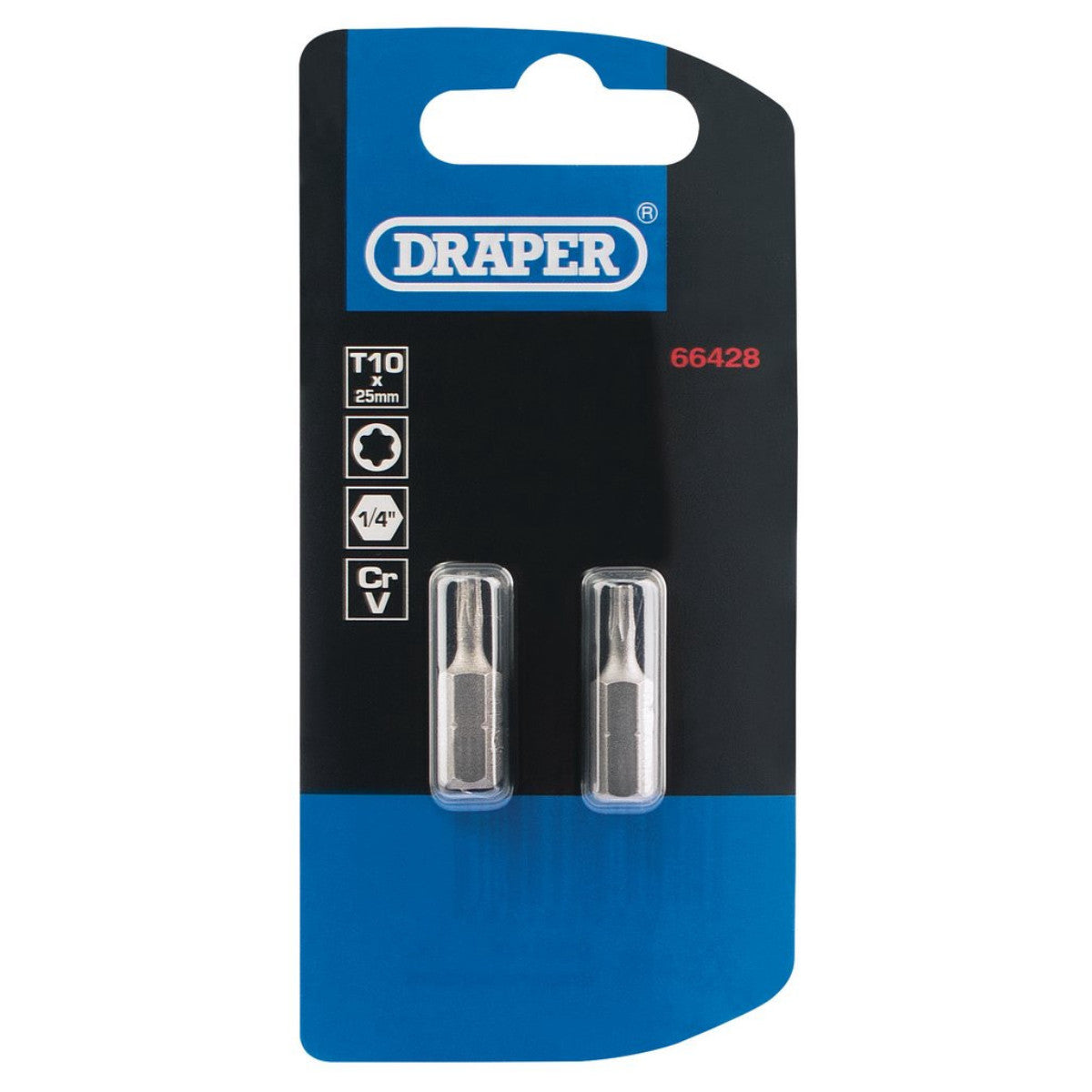 Draper TX-STAR Insert Bit, 1/4" Hex, 25mm Long, T10 (Pack of 2) 66428