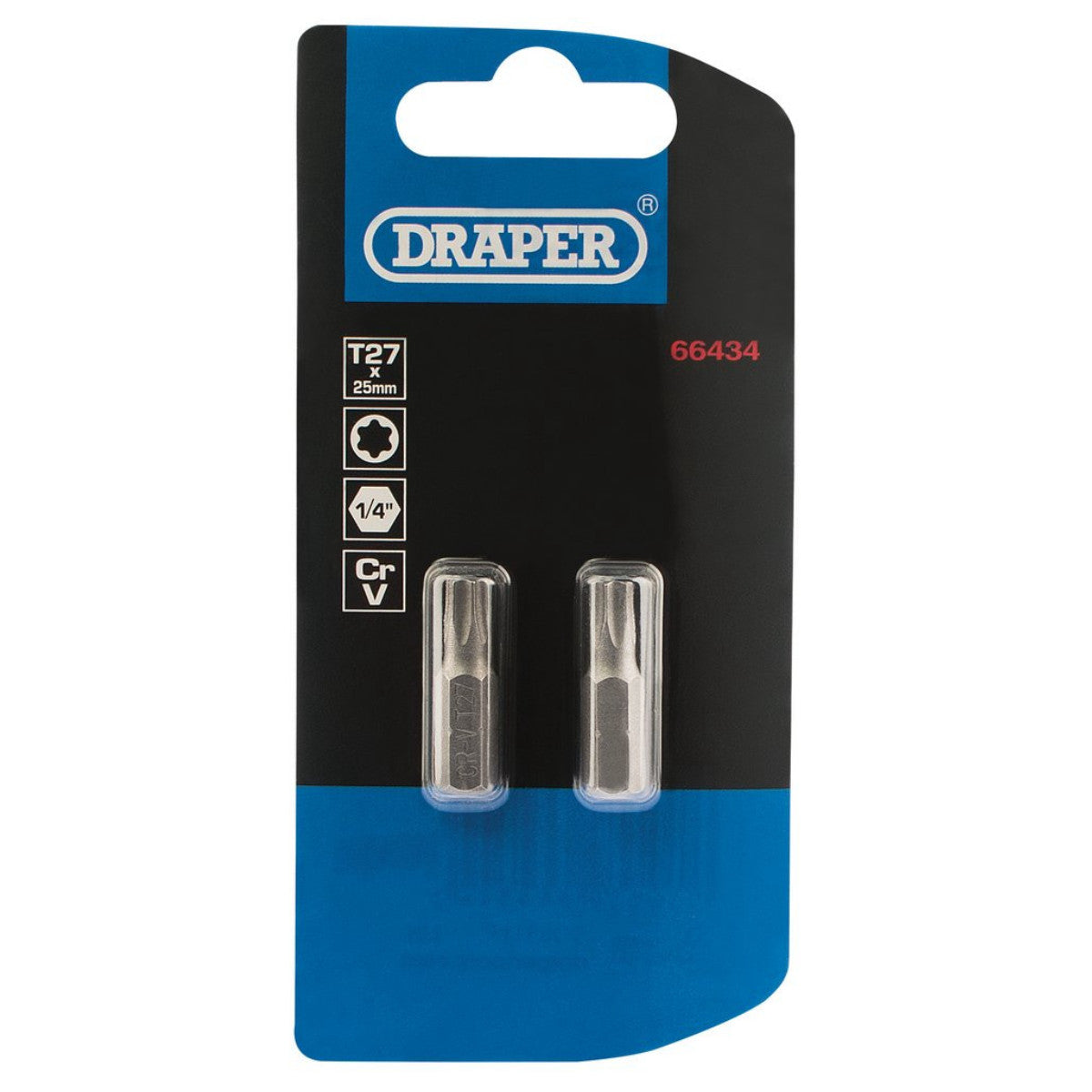 Draper TX-STAR Insert Bit, 1/4" Hex, 25mm Long, T27 (Pack of 2) 66434