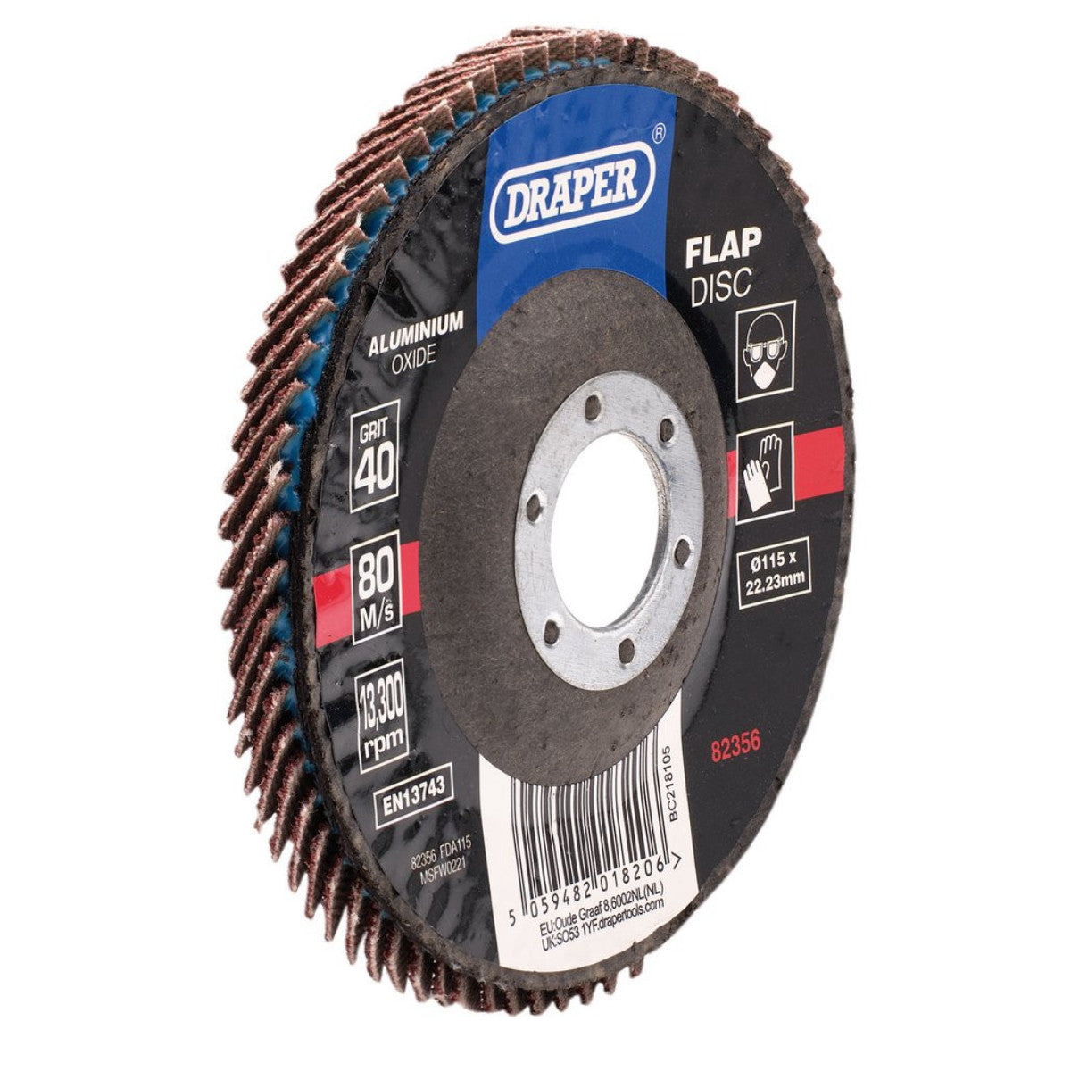 Draper Aluminium Oxide Flap Disc, 115 x 22.23mm, 40 Grit 82356