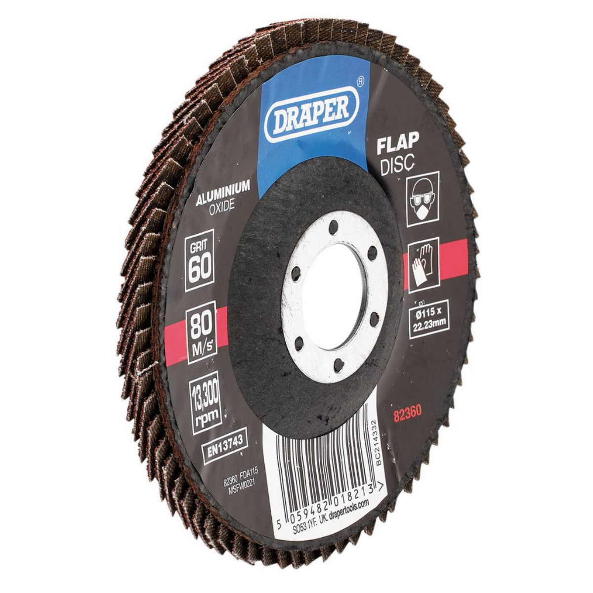 Draper Aluminium Oxide Flap Disc, 115 x 22.23mm, 60 Grit 82360