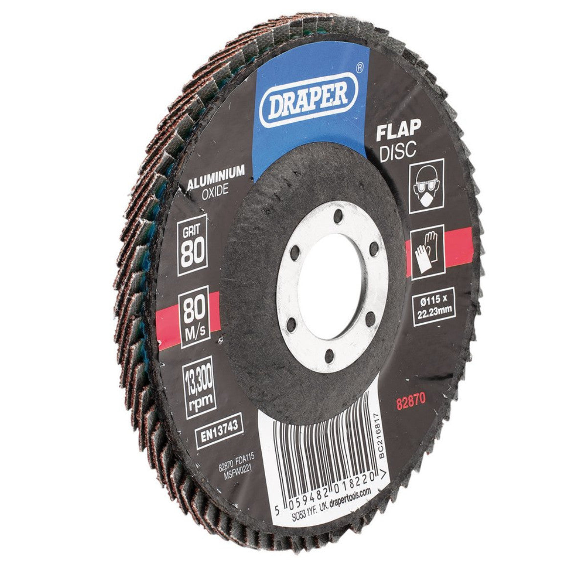 Draper Aluminium Oxide Flap Disc, 115 x 22.23mm, 80 Grit 82870
