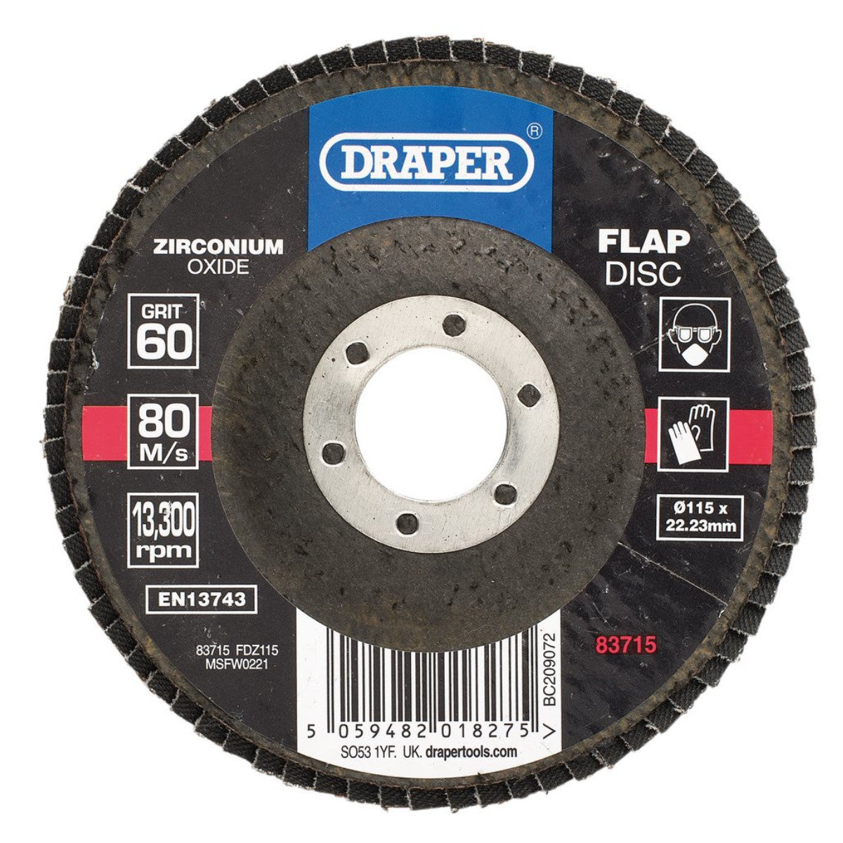 Draper Zirconium Oxide Flap Disc, 115 x 22.23mm, 60 Grit 83715