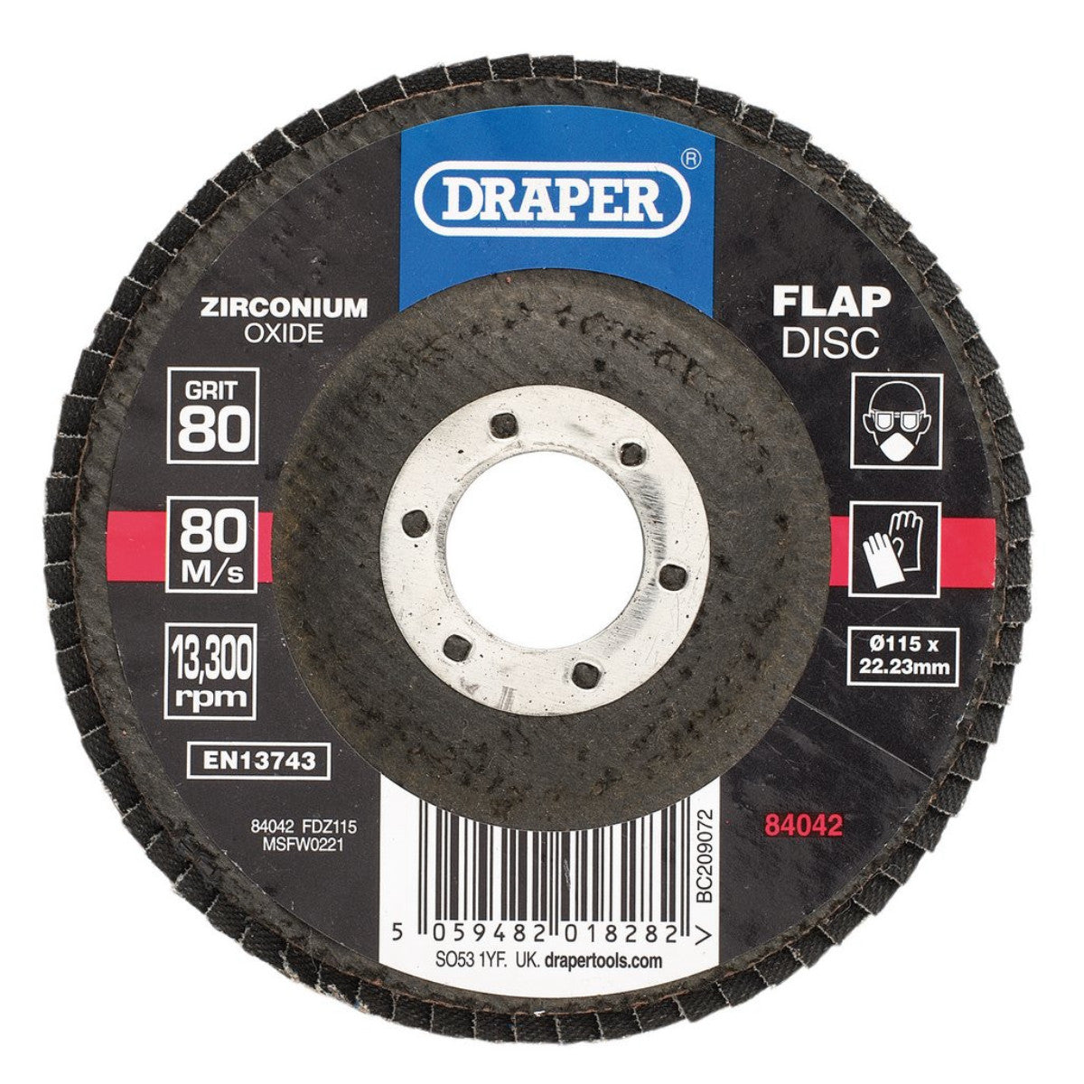 Draper Zirconium Oxide Flap Disc, 115 x 22.23mm, 80 Grit 84042