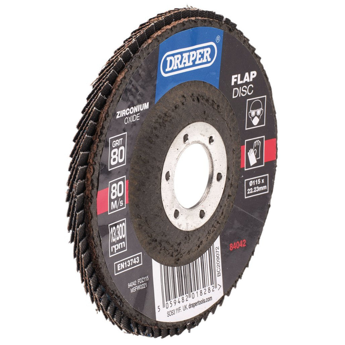 Draper Zirconium Oxide Flap Disc, 115 x 22.23mm, 80 Grit 84042
