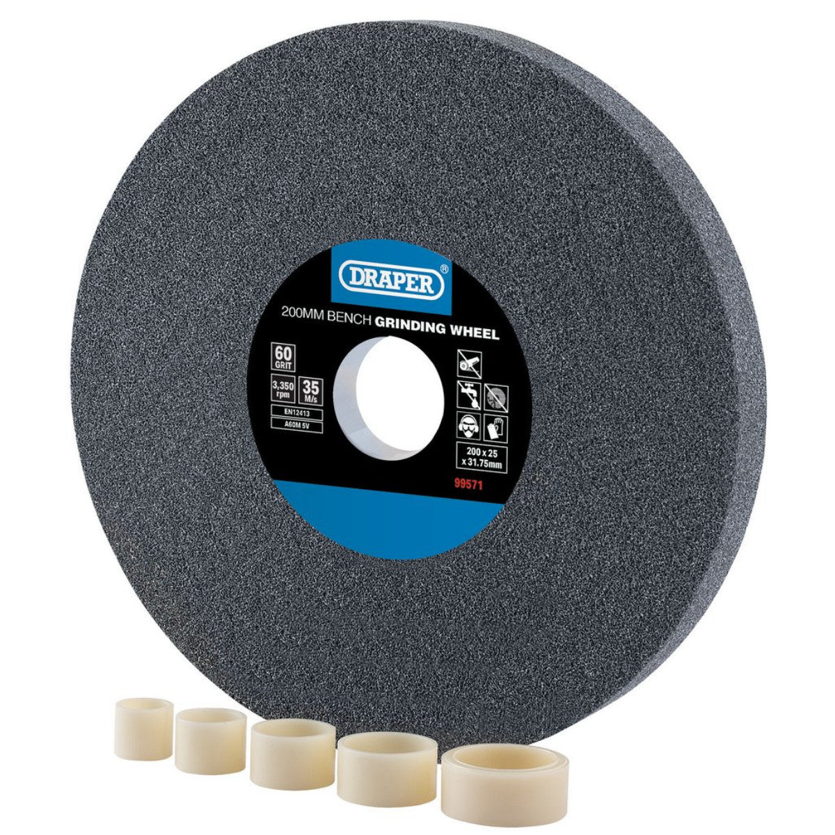 Draper Aluminium Oxide Bench Grinding Wheel, 200 x 25mm, 60 Grit 99571