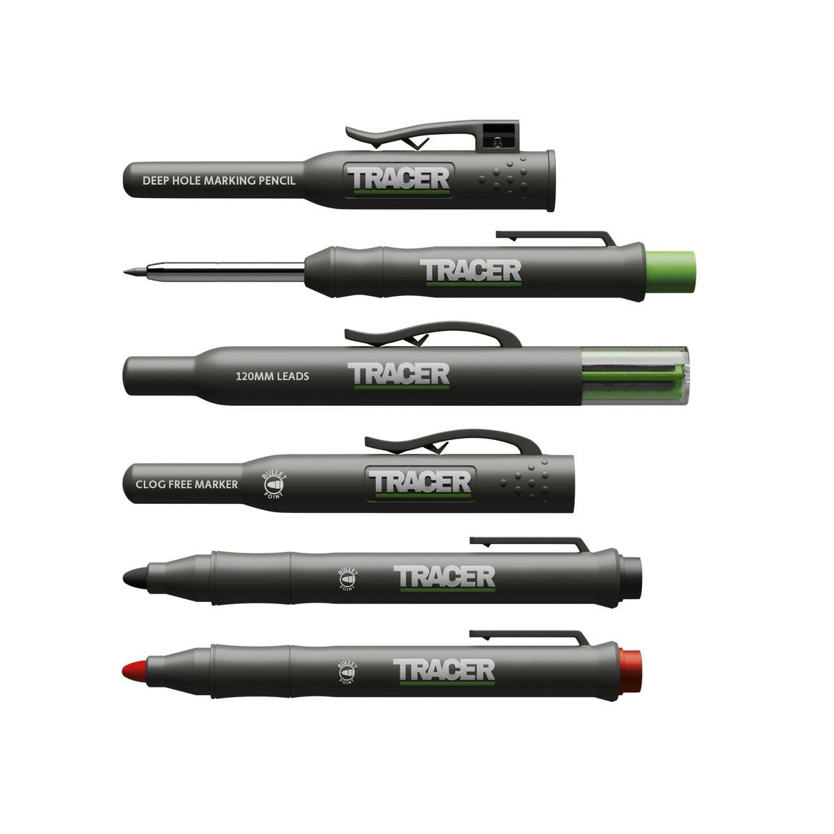 TRACER Marking Kit - Deep Hole Pencil, ALH1 Lead set and 2 Clog Free Markers with Holsters AMK4