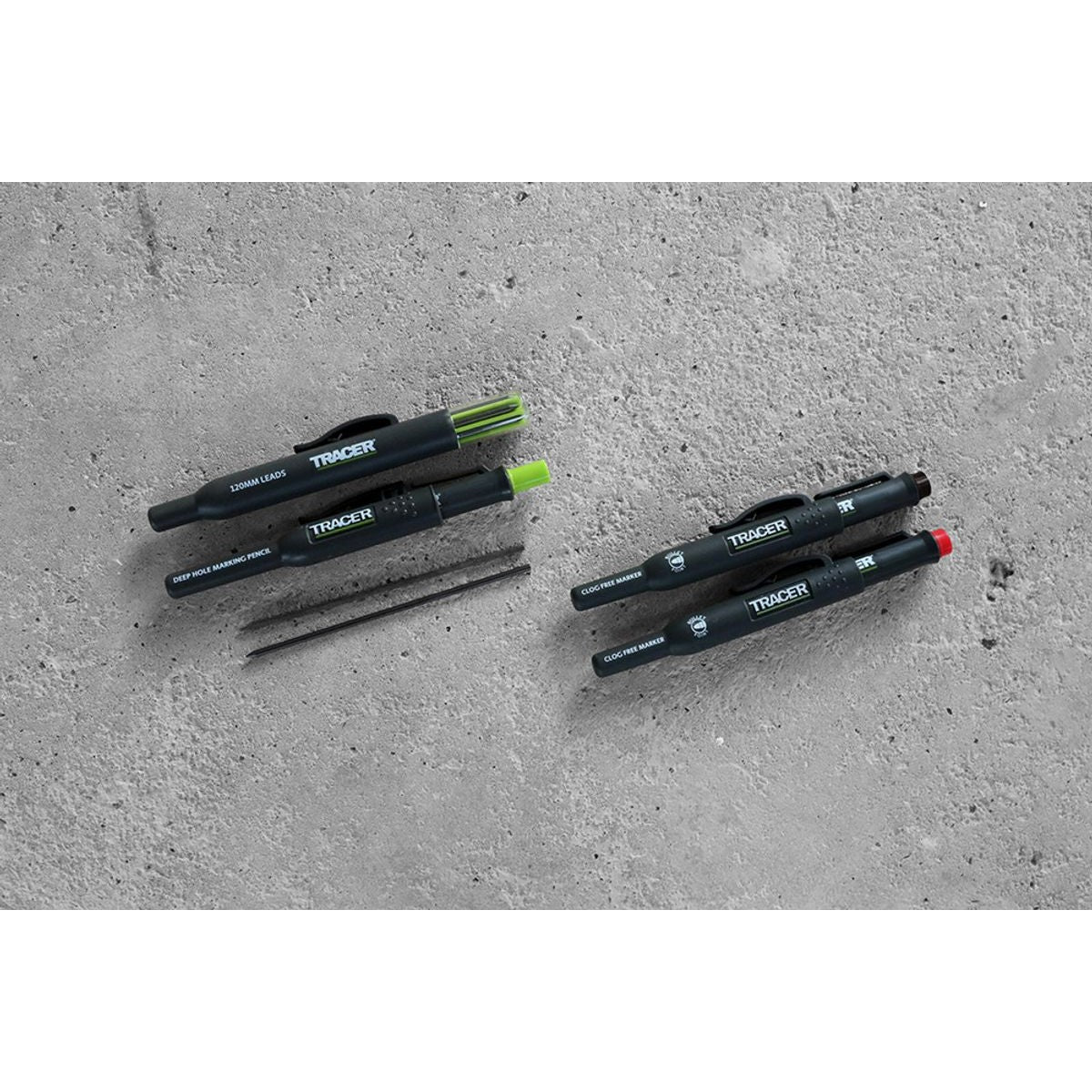 TRACER Marking Kit - Deep Hole Pencil, ALH1 Lead set and 2 Clog Free Markers with Holsters AMK4