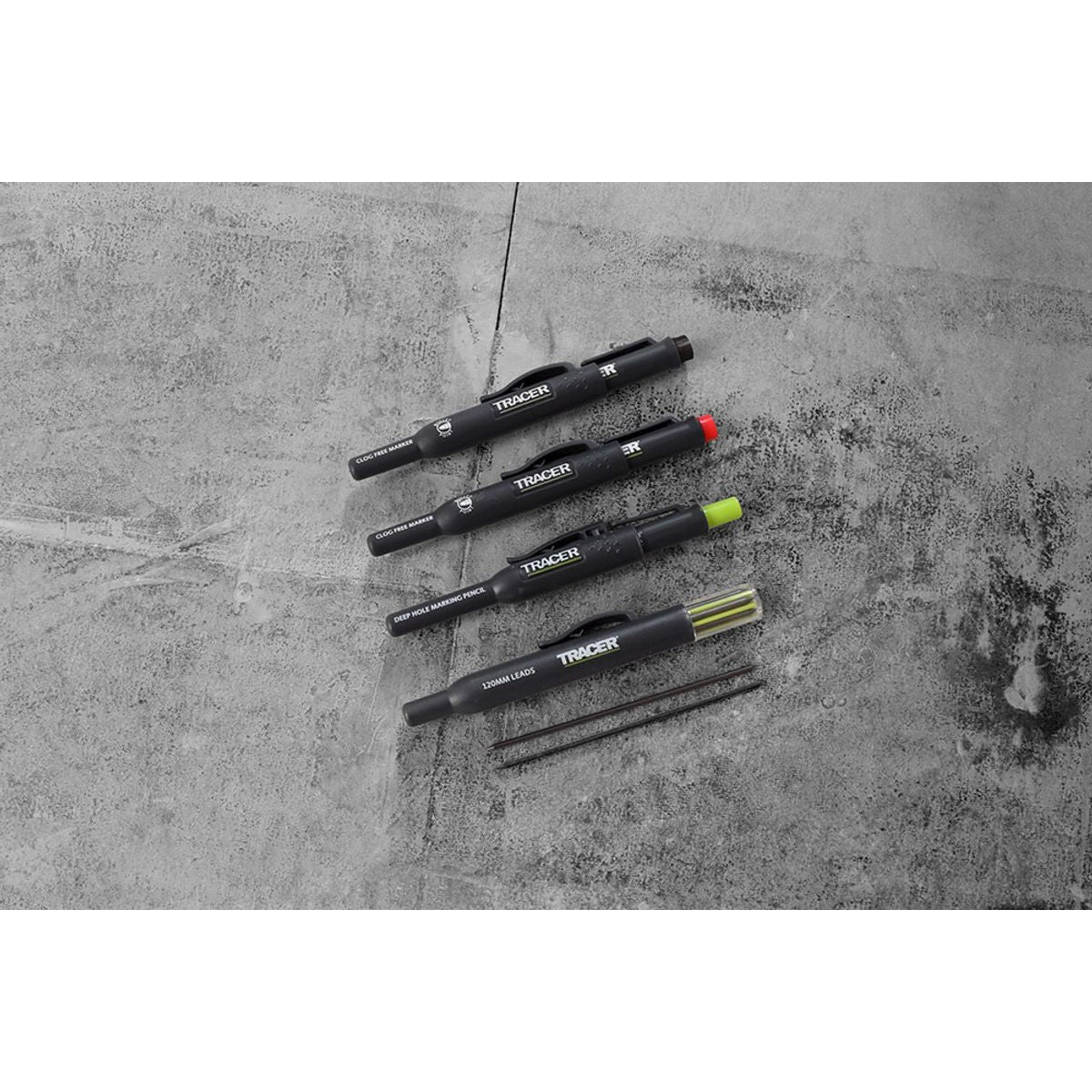 TRACER Marking Kit - Deep Hole Pencil, ALH1 Lead set and 2 Clog Free Markers with Holsters AMK4