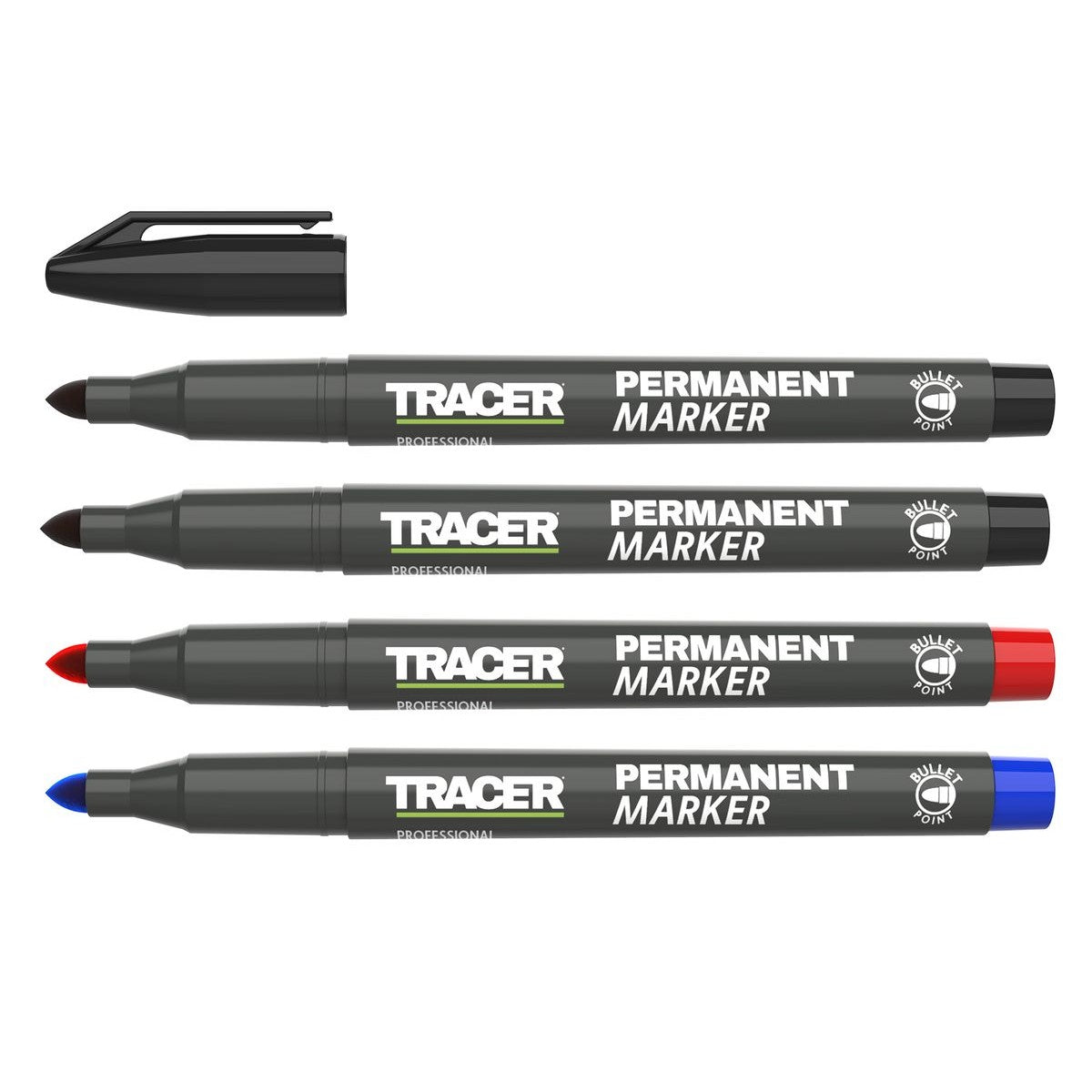 TRACER Pack of 4x Permanent Marker's (Black, Red, Blue) APMK1