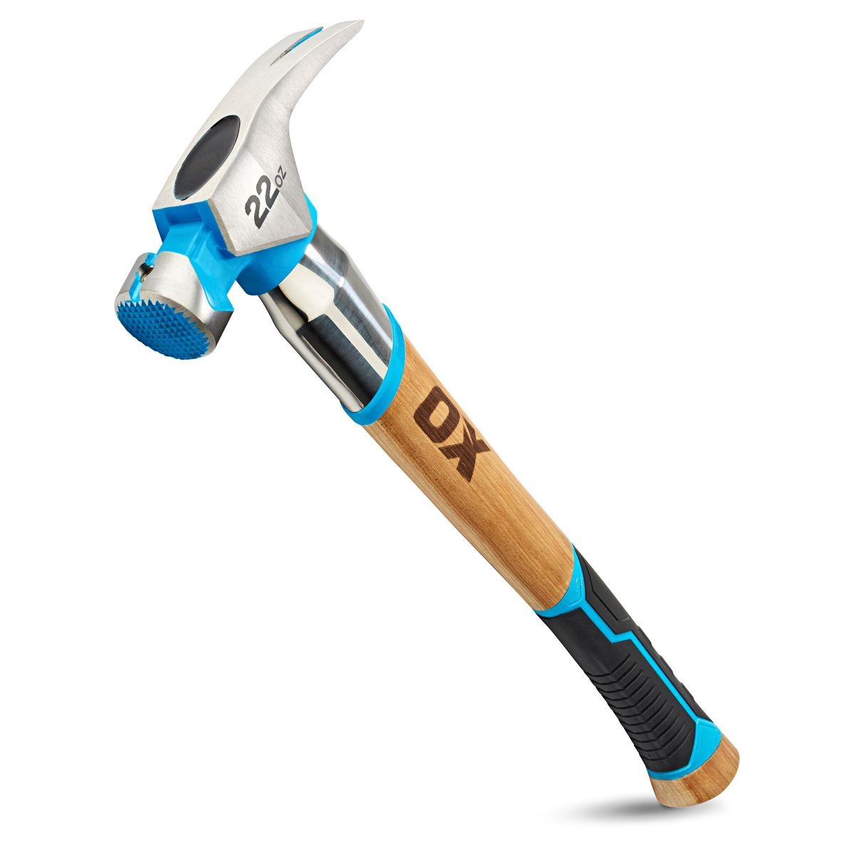 OX Pro 22-Ounce Milled Face Framing Hammer | Curved Hickory Handle w/ TPR Grip & Steel Reinforcement OX-P088422