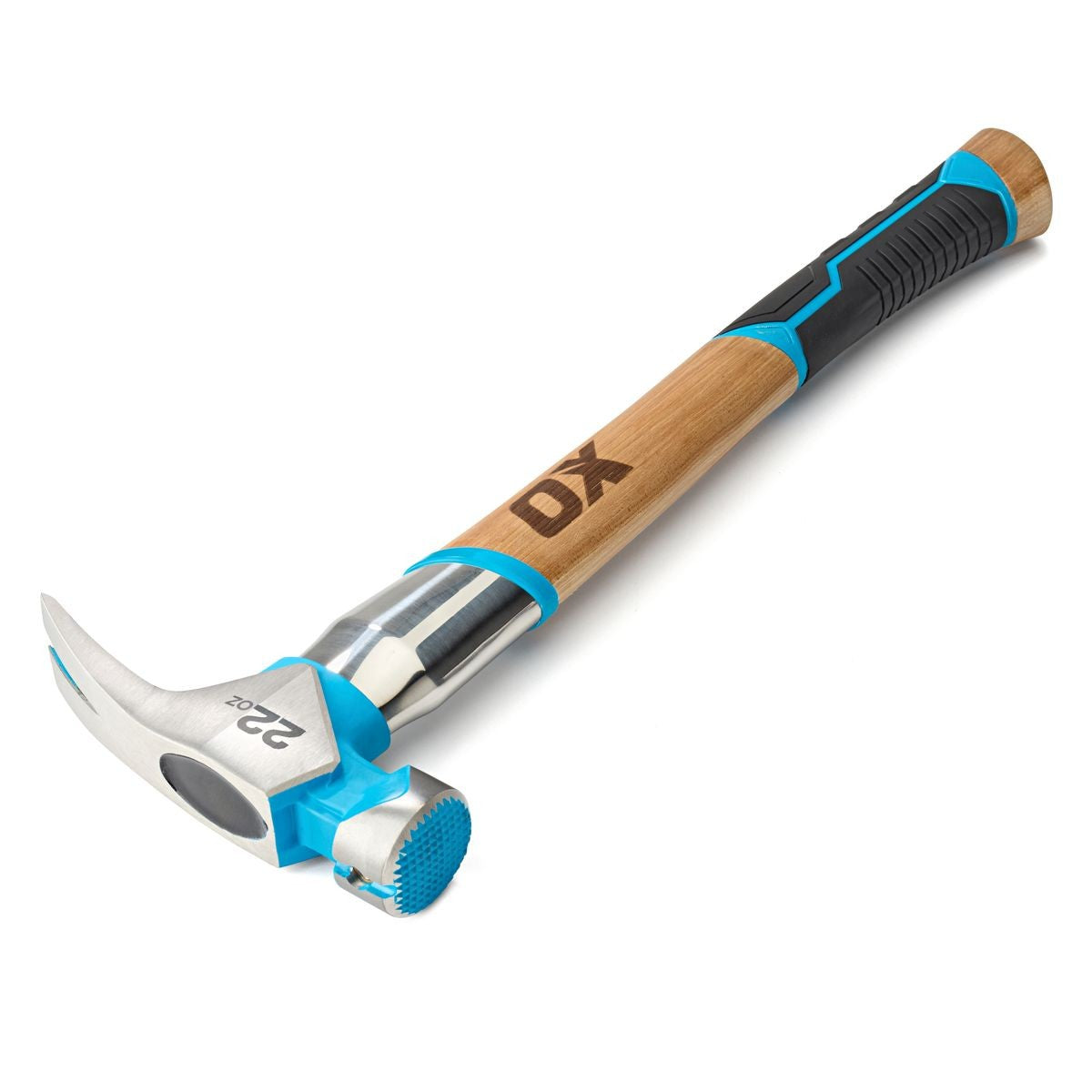 OX Pro 22-Ounce Milled Face Framing Hammer | Curved Hickory Handle w/ TPR Grip & Steel Reinforcement OX-P088422