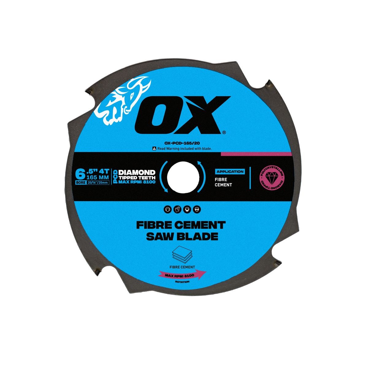 OX Pro Fibre Cement 165mm Circular Saw Blade | 4T OX-PCD-165/20