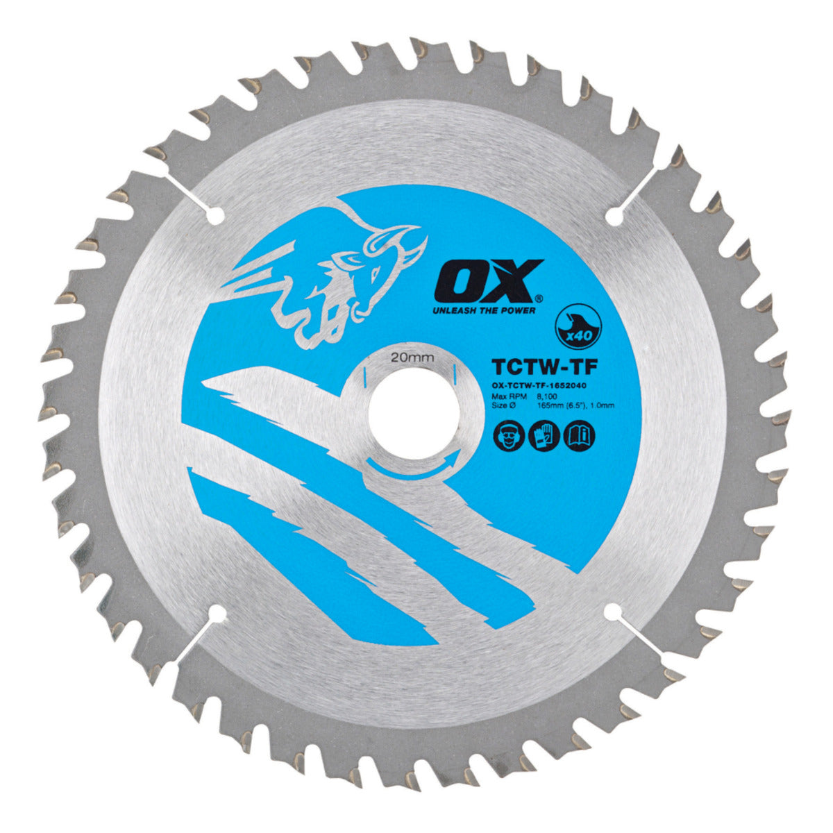 OX Wood Cutting Thin Kerf Circular Saw Blade 165/20mm, 40 Teeth ATB OX-TCTW-TF-1652040
