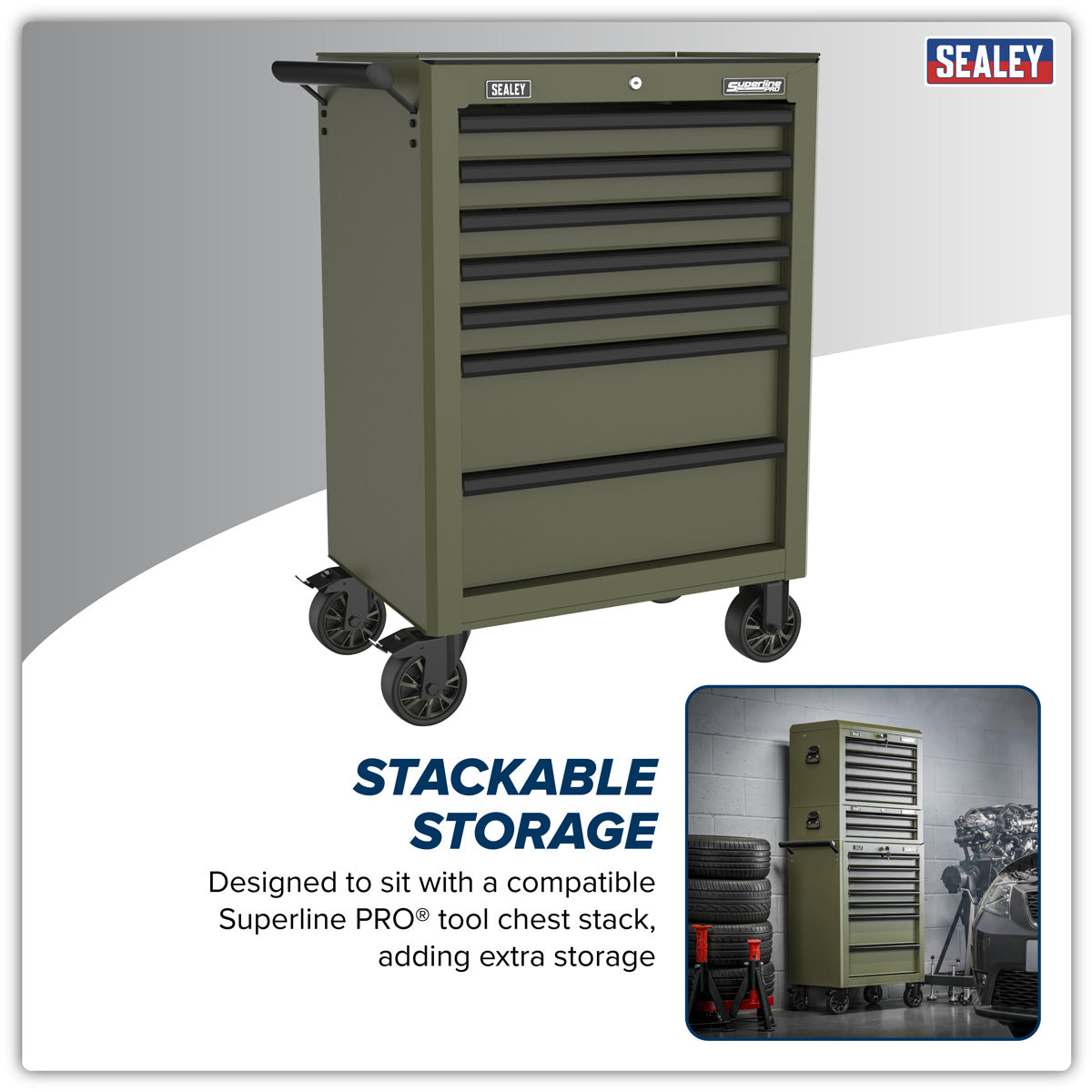 Superline PRO Heavy-Duty Rollcab 7 Drawer - Khaki AP26479TK