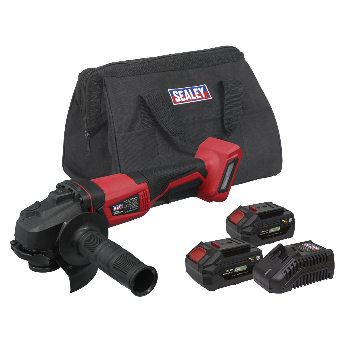 Sealey SV20 Series 115mm Cordless Angle Grinder Kit 20V 4Ah - 2 Batteries & Euro Plug CP20VAGBKITEU