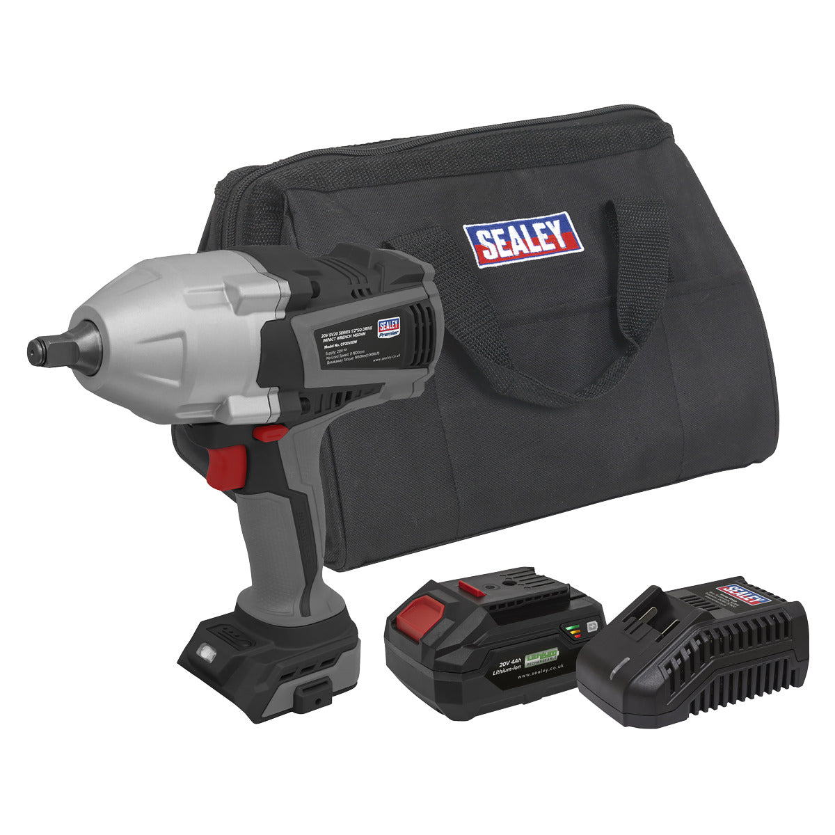 Sealey SV20 Series Premier 1/2"Sq Drive Cordless Impact Wrench Kit 20V 4Ah & Euro Plug CP20VXIWKITEU
