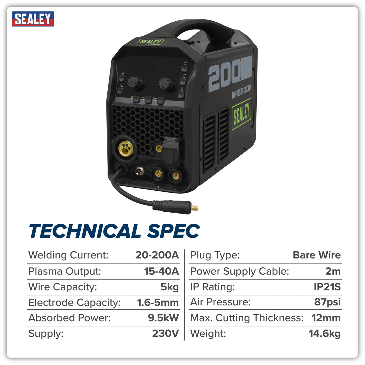 Sealey Multi-Process Inverter Welder 200A & Plasma Cutter 40A IMIG200P