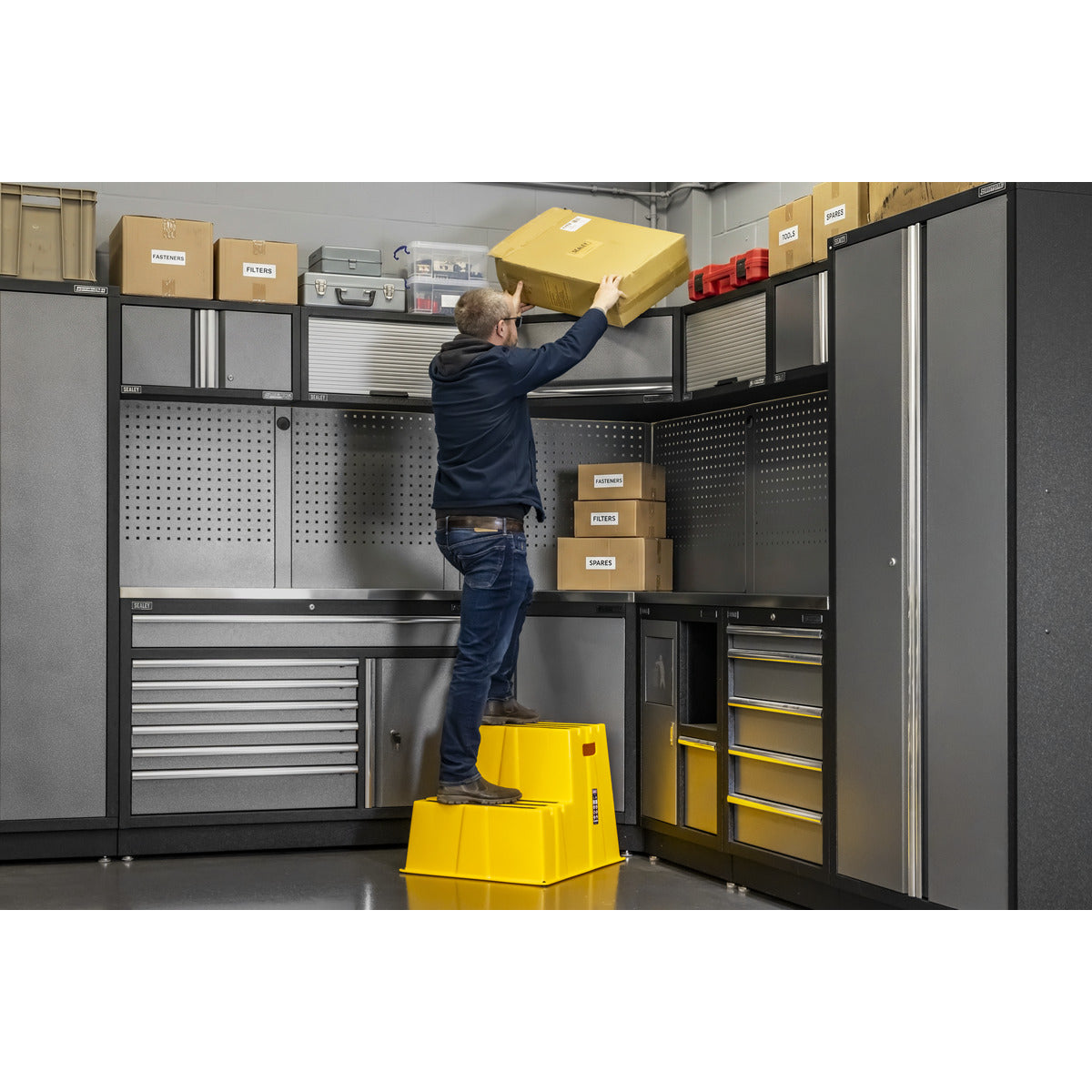 Sealey Heavy-Duty 2-Step Safety Steps with Anti-Slip Treads 150kg Capacity, Yellow - EN 14183 KS6