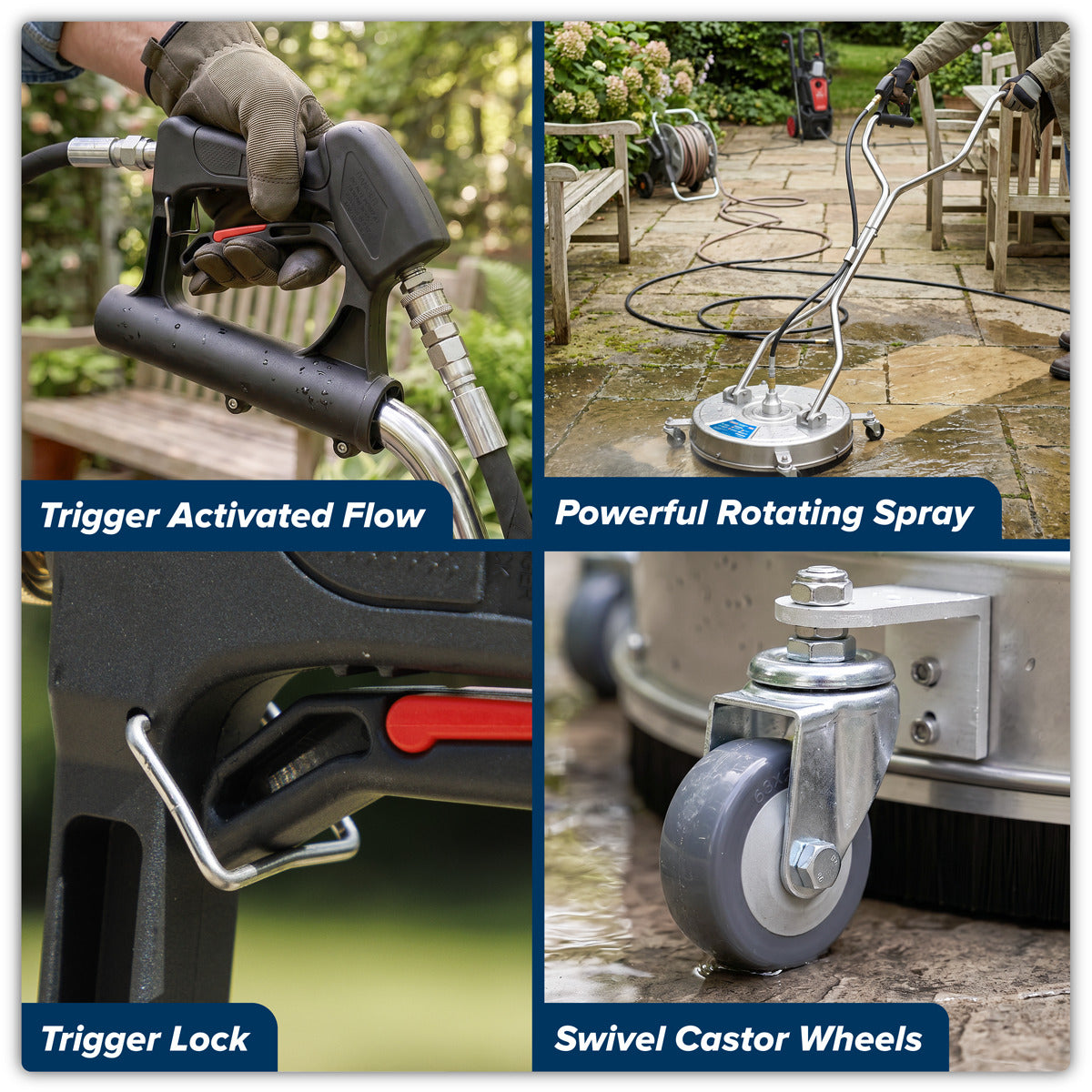Sealey 18" Surface Cleaner with Dual Handle & Rotating Spray Bar - Stainless Steel PWAK18