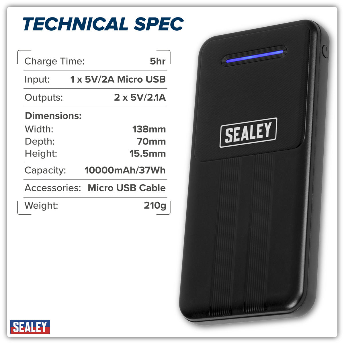 Sealey Portable Power Bank 10W 10000mAh SPB101