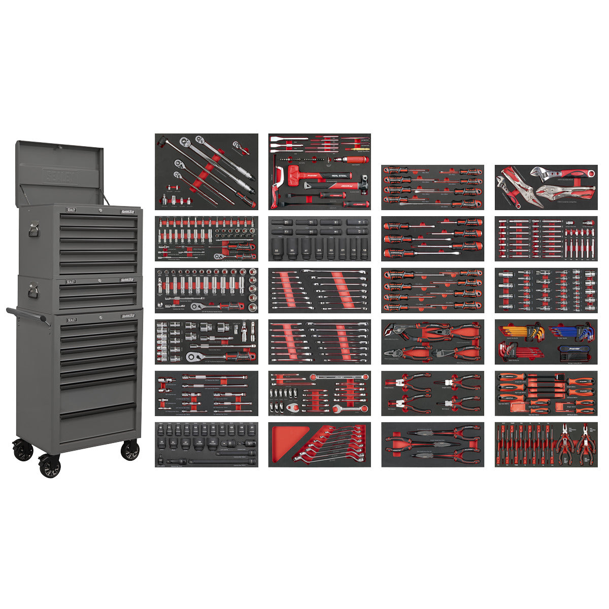 Superline PRO Tool Chest Combination 14 Drawer with 447pc Tool Kit - Grey SPTCOMBO3G