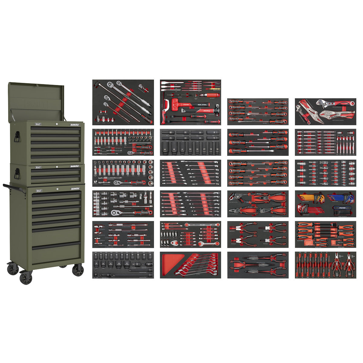 Superline PRO Tool Chest Combination 14 Drawer with 447pc Tool Kit - Khaki SPTCOMBO3K