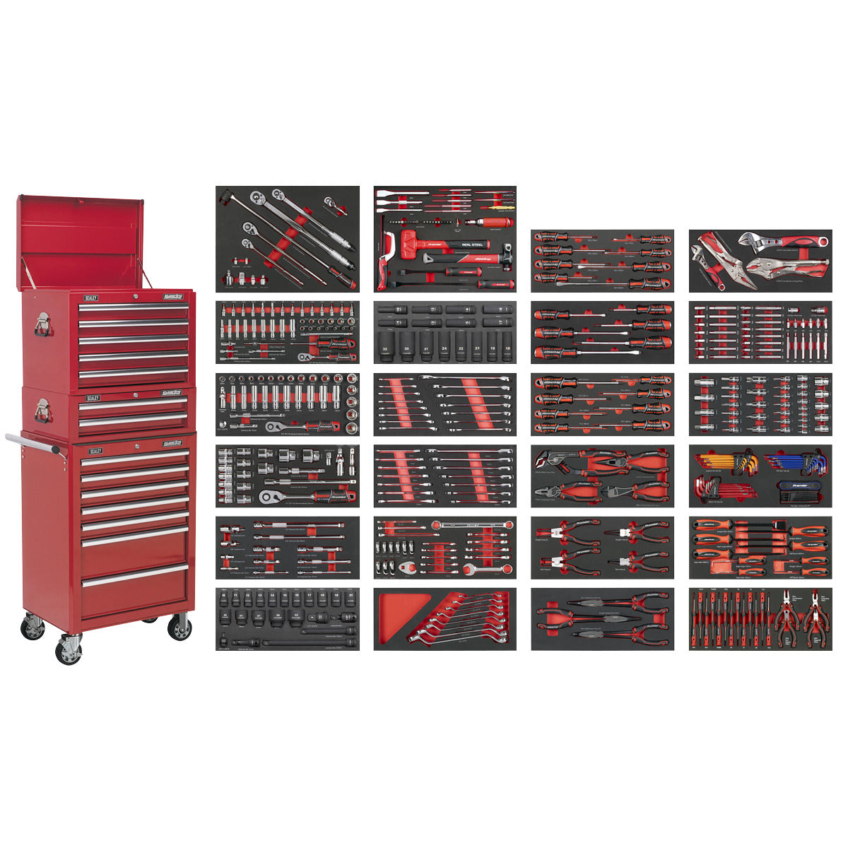 Superline PRO Tool Chest Combination 14 Drawer with 447pc Tool Kit - Red SPTCOMBO3R