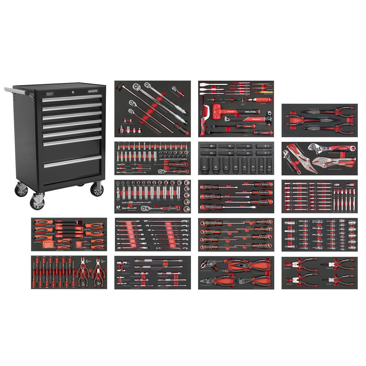Superline PRO Rollcab 7 Drawer with 305pc Tool Kit - Black SPTCOMBO4B