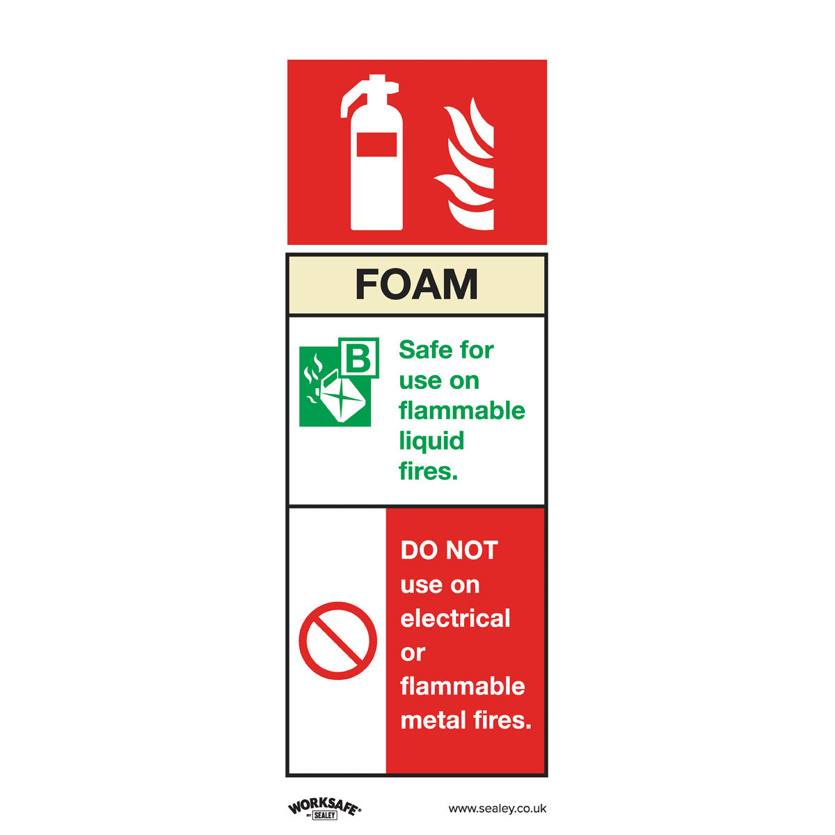 Worksafe Foam Fire Extinguisher Safety Sign, Self-Adhesive Vinyl - Pack of 10 SS30V10