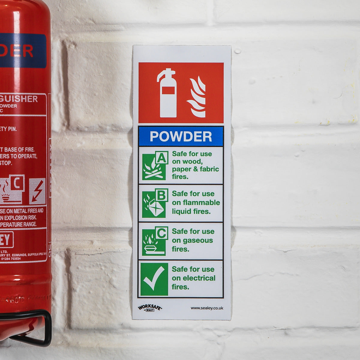 Worksafe Powder Fire Extinguisher Safety Sign, Self-Adhesive Vinyl - Pack of 10 SS52V10