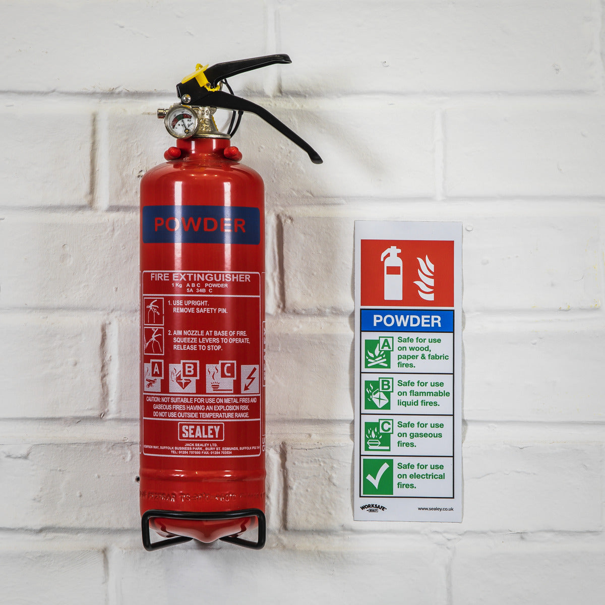 Worksafe Powder Fire Extinguisher Safety Sign, Self-Adhesive Vinyl - Pack of 10 SS52V10
