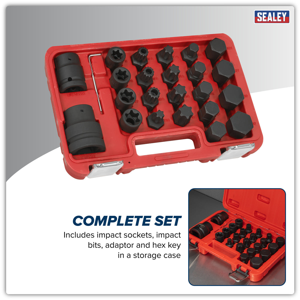 Sealey Impact Socket & Bit Set, 3/4"Sq & 1"Sq Drive 23pc SX054