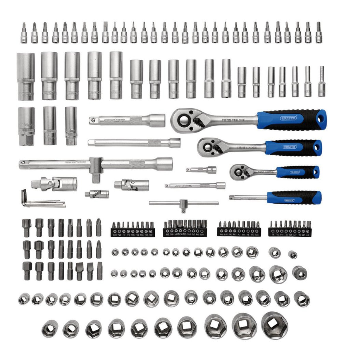 Draper HI-TORQ Metric Socket and Bit Set, 1/4", 3/8" and 1/2" Sq. Dr. (188 Piece) 24231