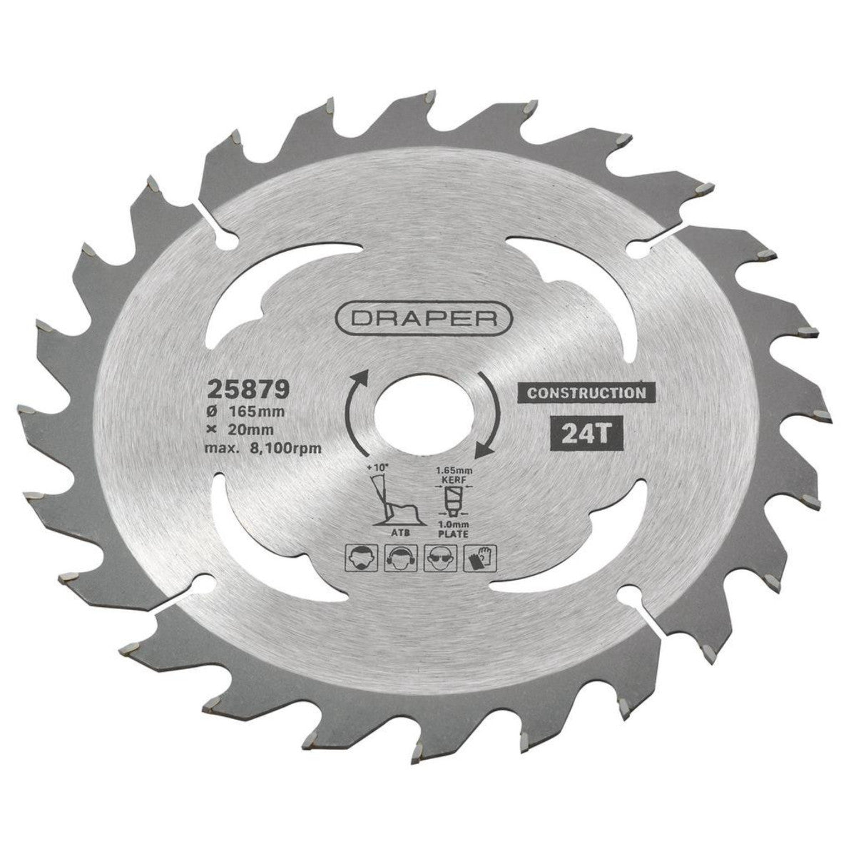 Draper TCT Cordless Construction Circular Saw Blade for Wood & Composites, 165 x 20mm, 24T 25879