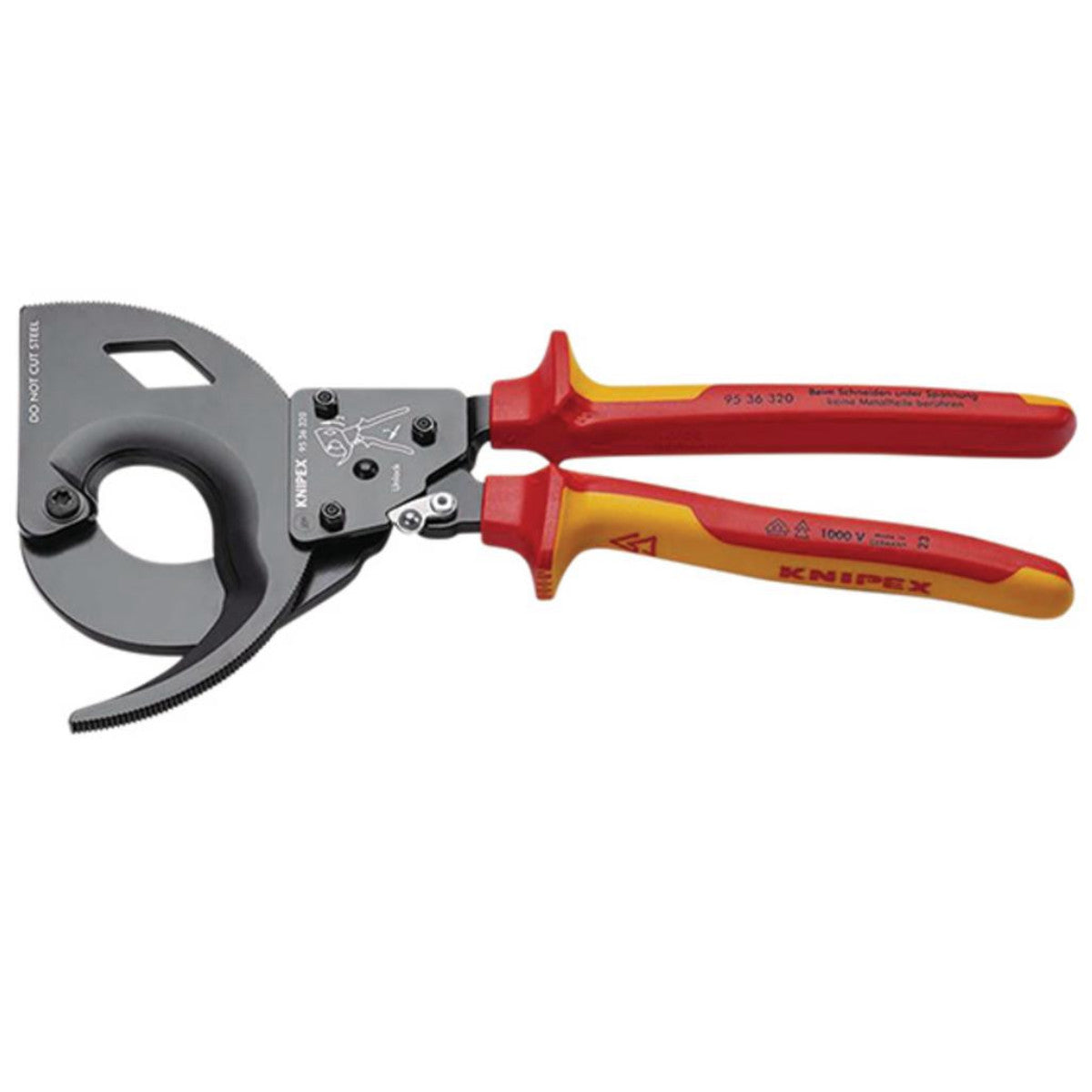 Knipex 95 36 320 Cable Cutter (ratchet principle, 3-stage) insulated with multi-component grips, VDE-tested black atramentized, 320mm 25881