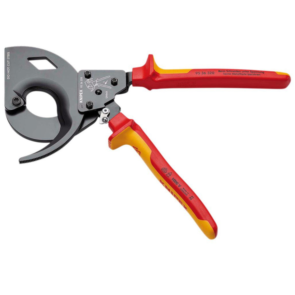 Knipex 95 36 320 Cable Cutter (ratchet principle, 3-stage) insulated with multi-component grips, VDE-tested black atramentized, 320mm 25881