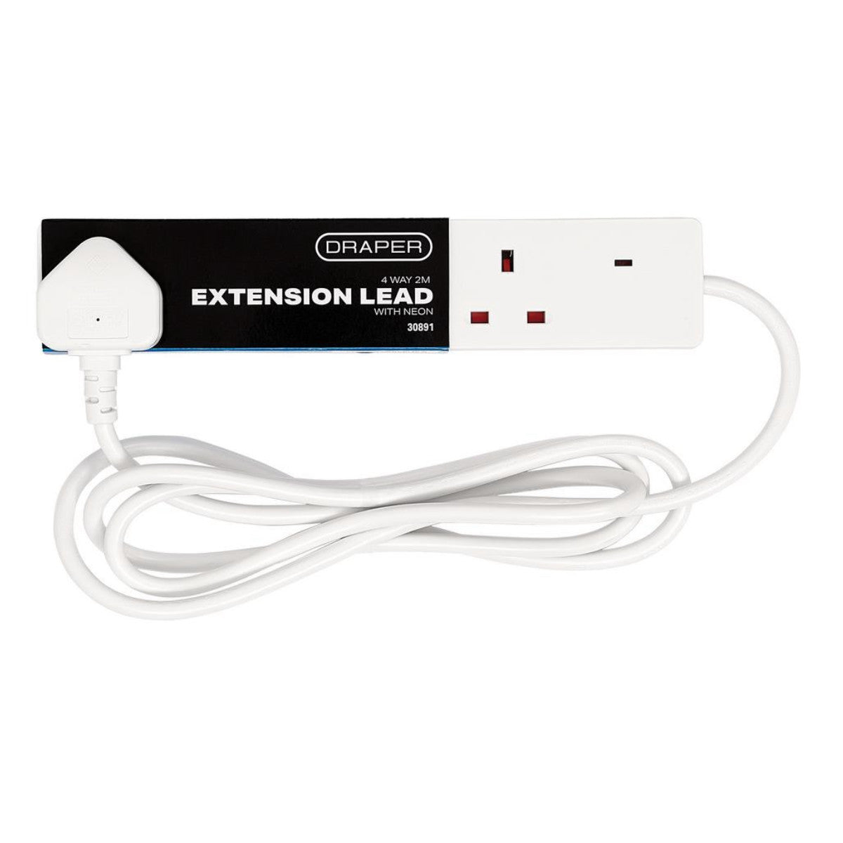 Draper 4 Way White Extension Lead, 2m 30891