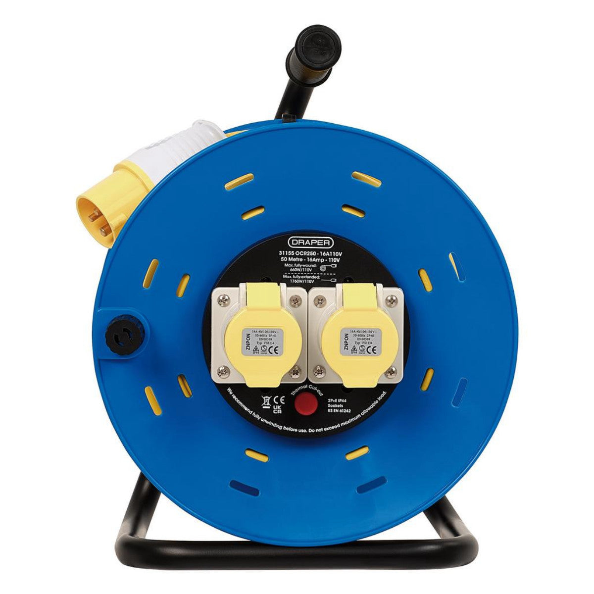Draper 16A 110V 2 Socket Open Cable Reel, 50m 31155