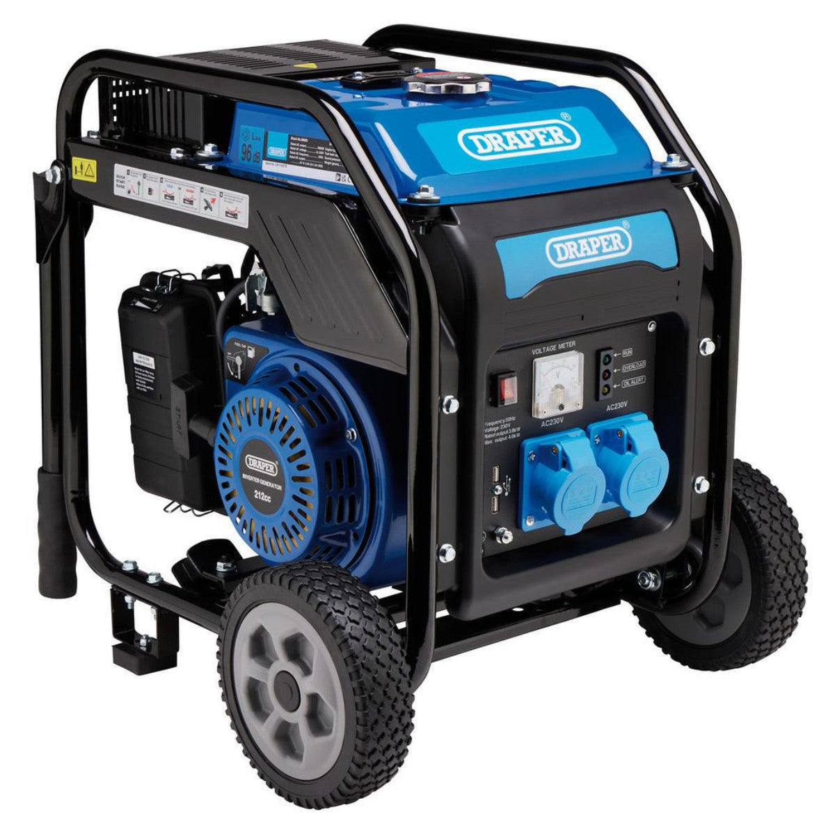 Draper Petrol Open Frame Inverter Generator with Wheels, 3800W 98683