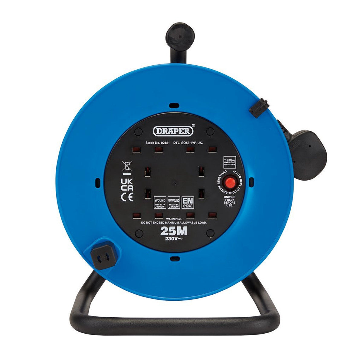 Draper 230V Four Socket Industrial Cable Reel, 25m 02121