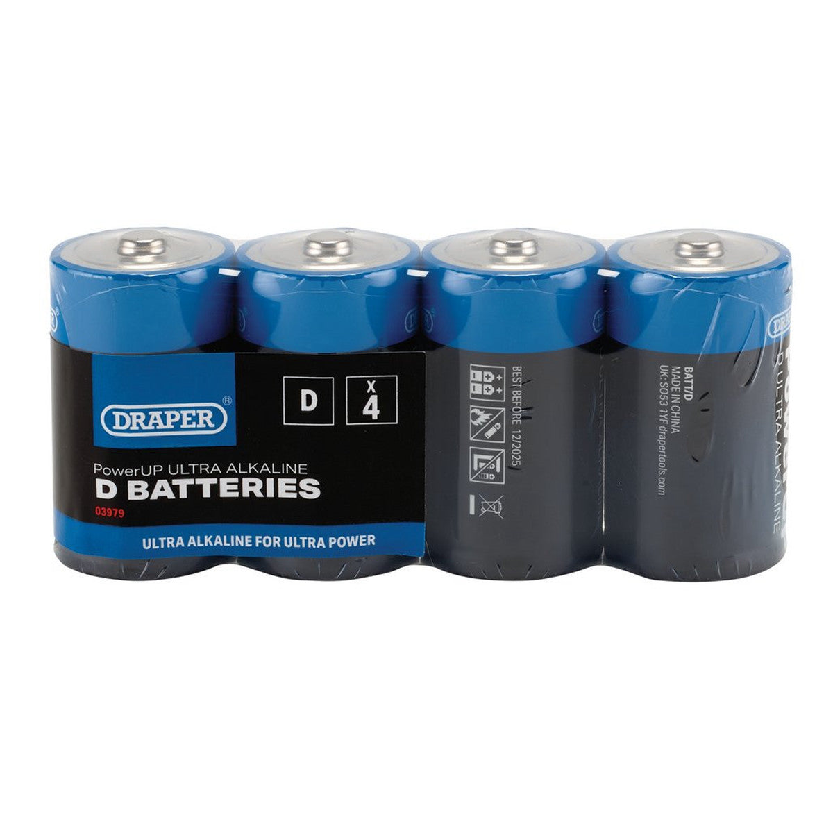 Draper PowerUP Ultra Alkaline D Batteries (Pack of 4) 03979