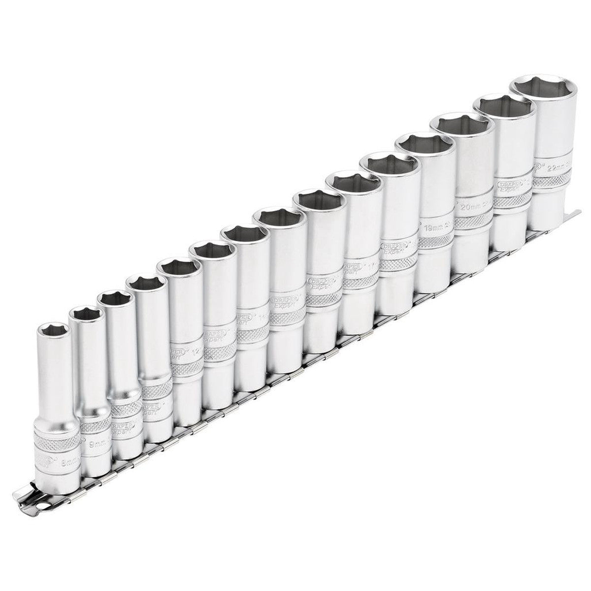 Draper Expert Metric Deep Socket Set on a Metal Rail, 3/8" Sq. Dr. (15 Piece) 16494