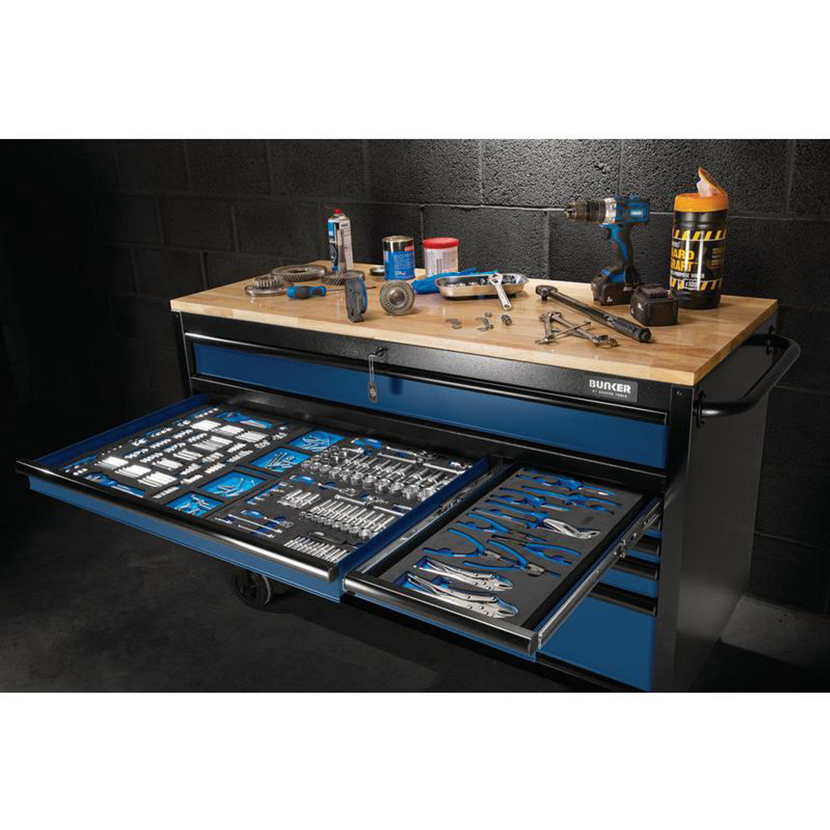 Bunker 10 Drawer Workbench Roller Tool Cabinet, 56", Blue 27223